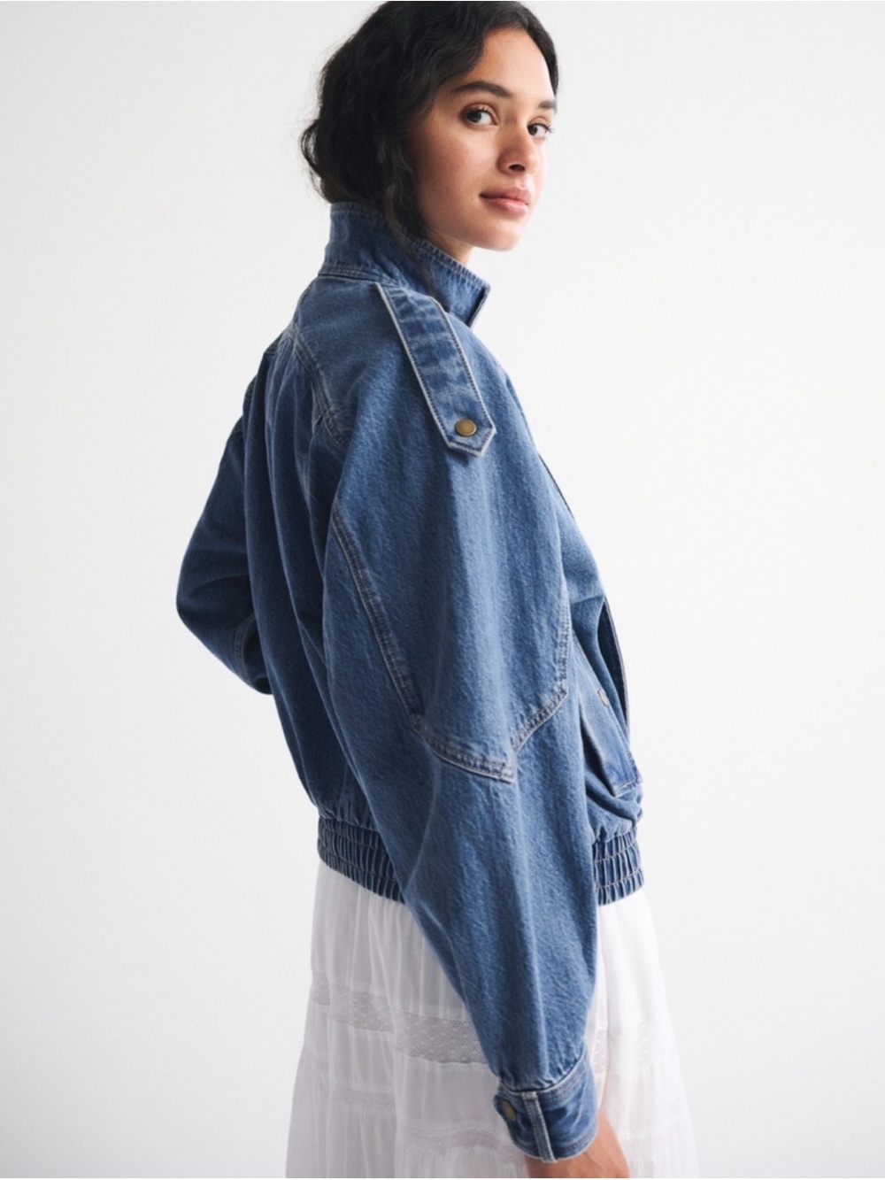 NWT A&F Relaxed DenimBomber Jacket - Picture 3 of 5